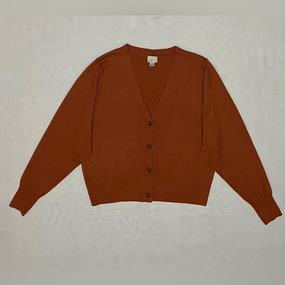 A New Day Rust Orange V-Neck Button Front Cardigan - Size Medium